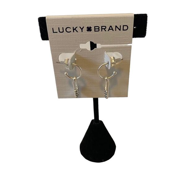 Lucky Brand Matte Silver & Pave Crystal Mini Safety Pin Charm Earrings. - Picture 4 of 6